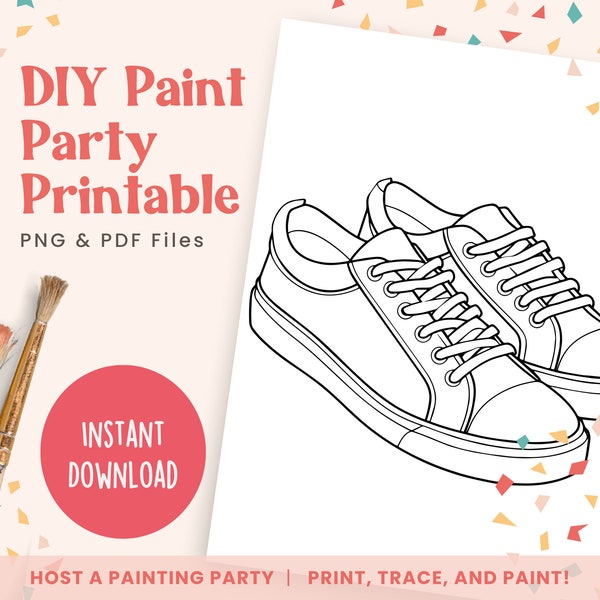 DIY Paint Party Templates, Sneakers, Printable Canvas Art for Ladies Night, Paint Party Event, Kids Birthday | PNG, PDF | Instant Download