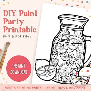 Lemonade Pitcher, Summertime, DIY Paint Party Templates, Printable Canvas for Adult or Kids Paint Party, Art | PNG, PDF | Instant Download