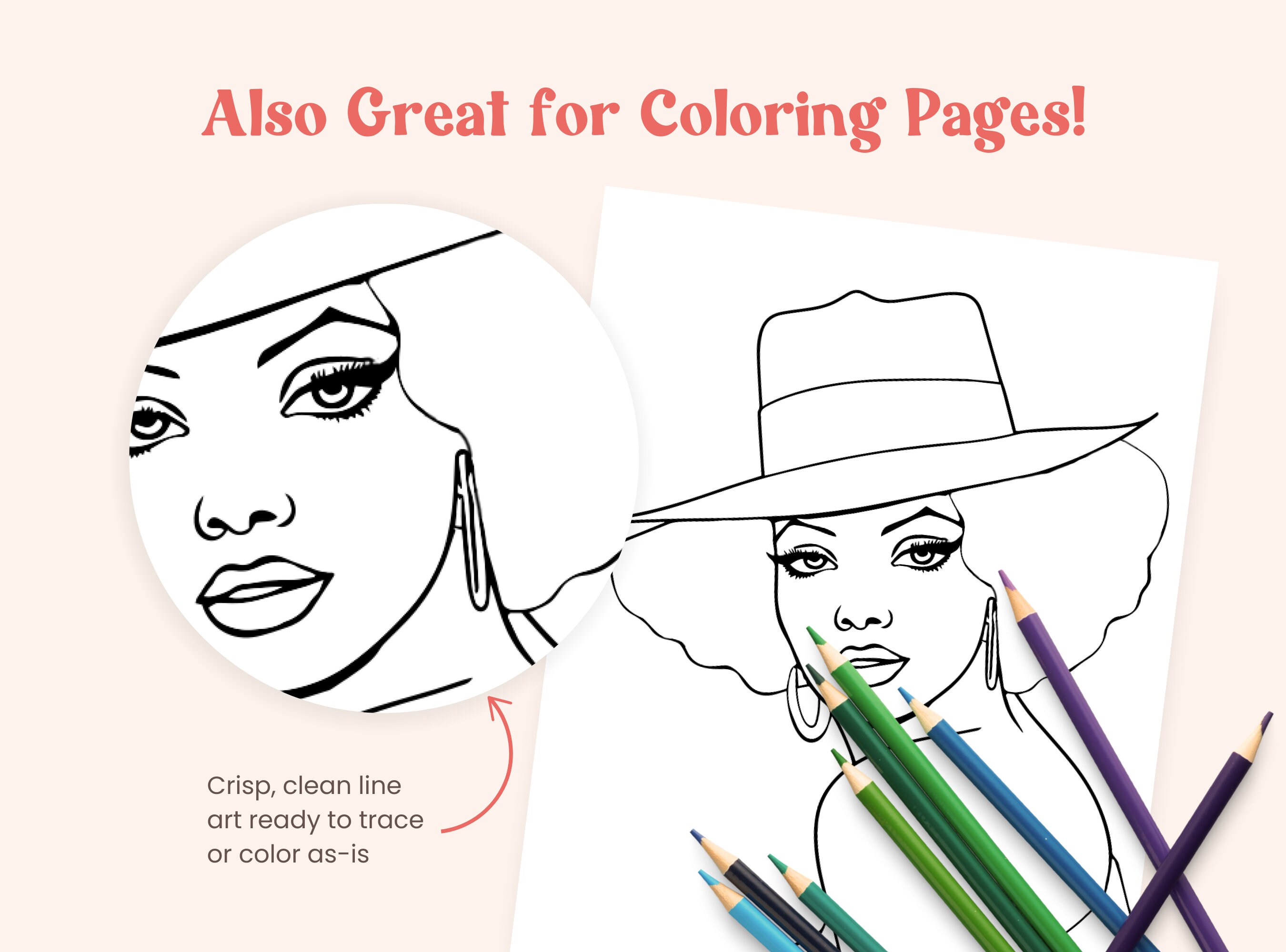 Afro Woman in Hat, DIY Paint Party Template, Printable Canvas Art for ...