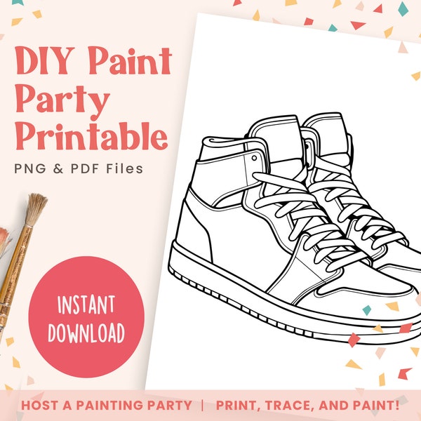 DIY Paint Party Templates, High Top Sneakers, Printable Canvas Art for Birthday, Ladies Night or Paint Party | PNG, PDF | Instant Download