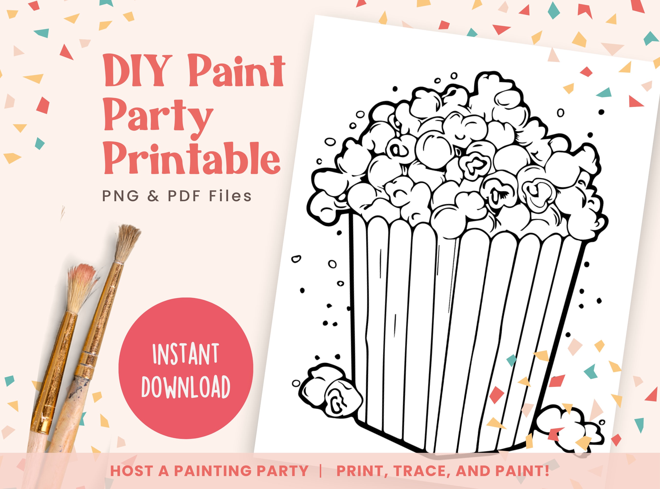 Popcorn Bucket Template.pdf Popcorn Bucket, Summertime, DIY Paint Party Templates, Printable Canvas ...