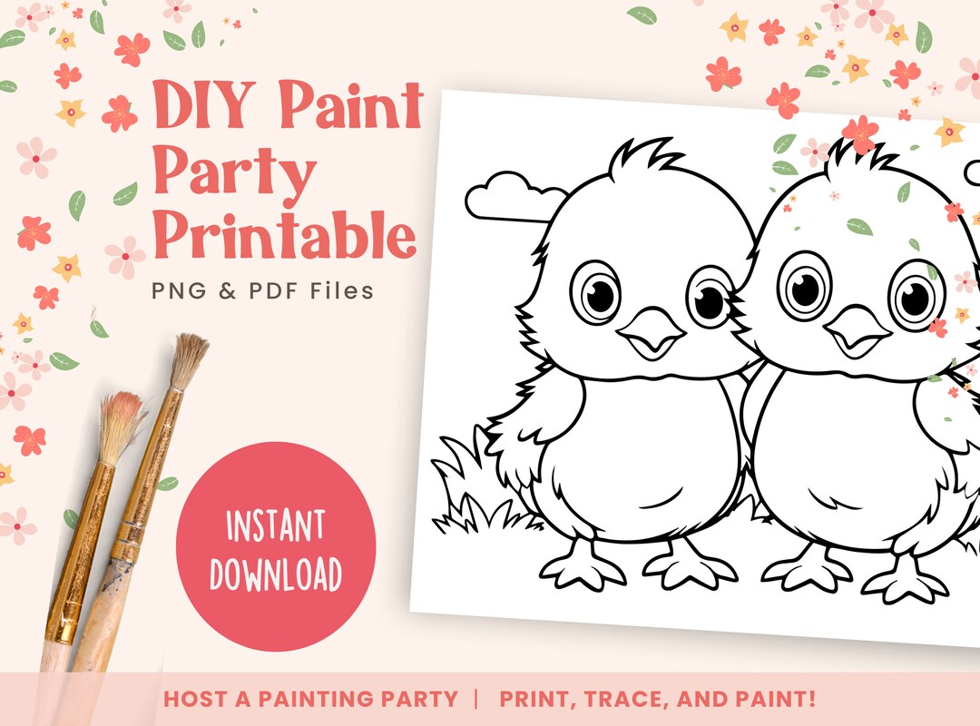 Easter Chicks, DIY Paint Party Template, Printable Canvas Art for ...