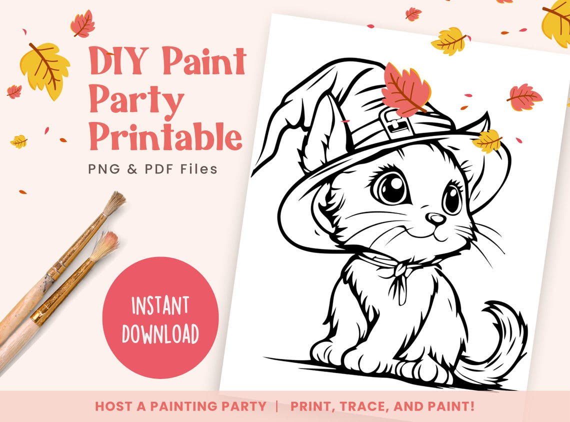 Halloween Cat, DIY Paint Party Templates, Printable Canvas Art for ...