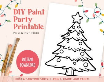 DIY Paint Party Template, Christmas Tree, Printable Canvas for Christmas Paint Party, Ladies Night, Birthday | PNG PDF | Instant Download