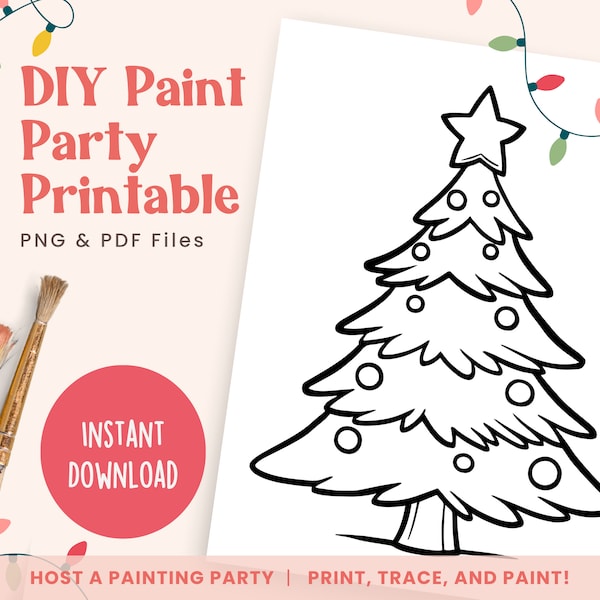 DIY Paint Party Template, Christmas Tree, Printable Canvas for Christmas Paint Party, Ladies Night, Birthday | PNG PDF | Instant Download