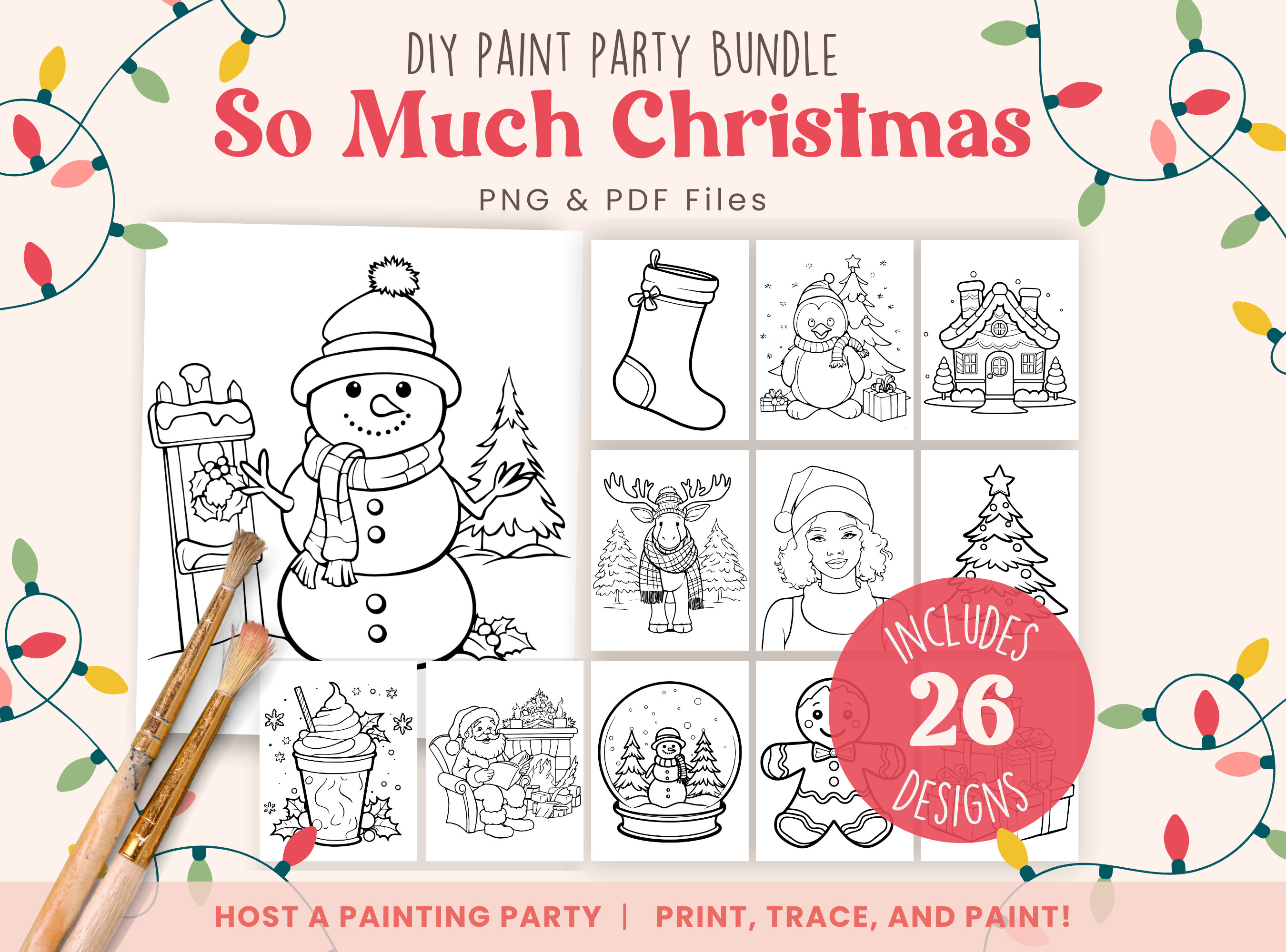 Paint Party Templates, Christmas Mega Bundle, 26 Bestseller Designs Included, Printable Canvas for Paint Party | PNG, PDF | Instant Download