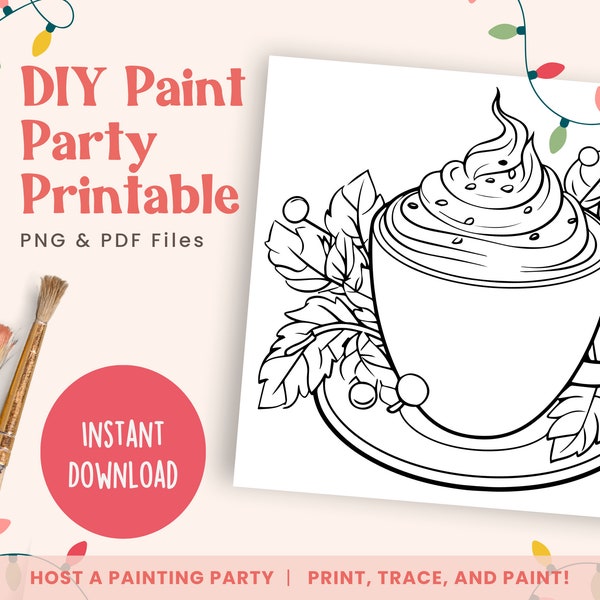 Modèle de fête de peinture à faire soi-même, Noël cacao, toile imprimable pour fête de peinture de Noël, soirée entre filles, anniversaire | PNG, PDF | Téléchargement instantané