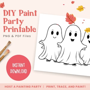 DIY Paint Party Templates, Friendly Ghost Kids, Printable Canvas for Halloween, Fall Paint Party, Paint Kit | PNG, PDF | Instant Download