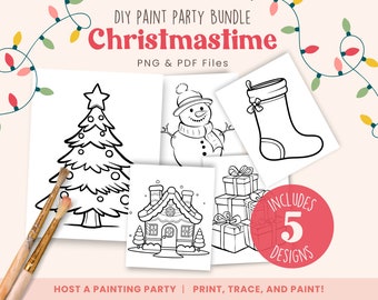 DIY Paint Party Templates, Christmastime, 5 Designs Included, Printable Canvas for Paint Party, Ladies Night | PNG, PDF | Instant Download