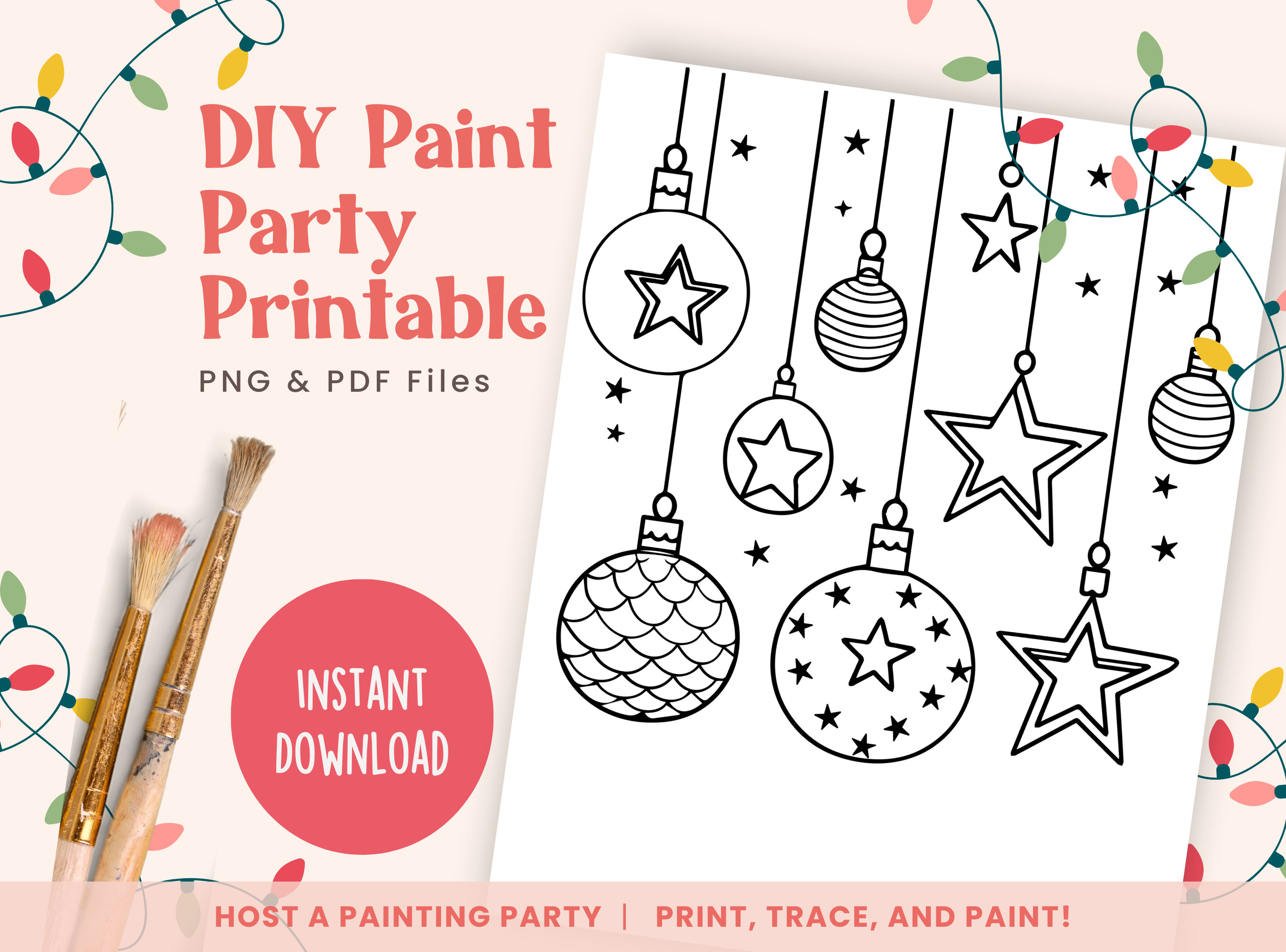 DIY Paint Party Template, Christmas Ornaments, Printable Canvas for ...
