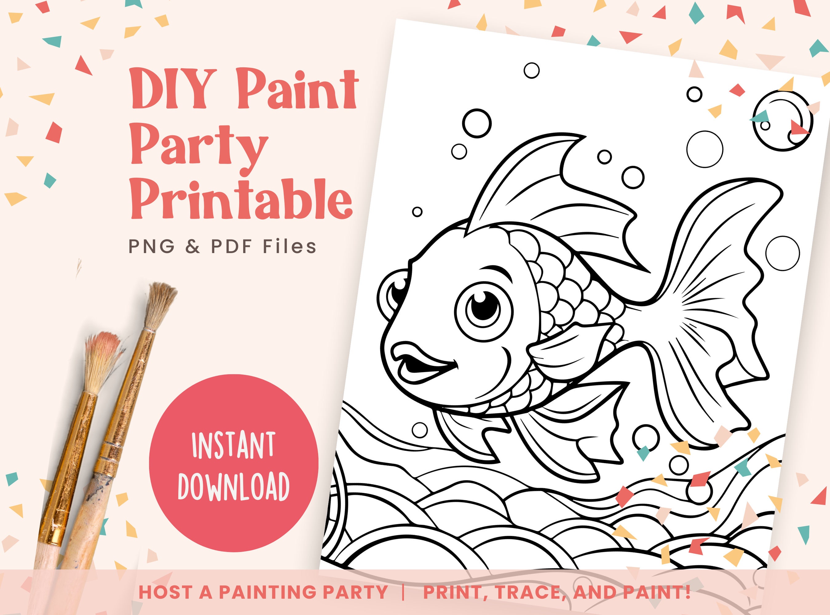 DIY Paint Party Templates, Tropical Fish, Printable Canvas Art for ...
