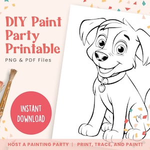 DIY Paint Party Template, Cute Dog, Printable Canvas Art for Kids Party, Birthday, or Paint Party Sip Events | PNG, PDF | Instant Download