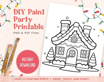 DIY Paint Party Template, Gingerbread House, Printable Canvas for Christmas Paint Party, Ladies Night, Birthday | PNG PDF | Instant Download