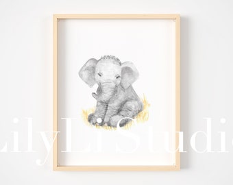 Baby Elephant Print, Safari Animal Print, Nursery Wall Art, Nursery Wall Decor, Watercolor Safari Animal, Digital Download, Baby Shower Gift