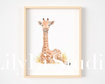 Baby Giraffe Print, Safari Animal Print, Nursery Wall Art, Nursery Wall Decor, Watercolor Safari Animal, Digital Download, Baby Shower Gift