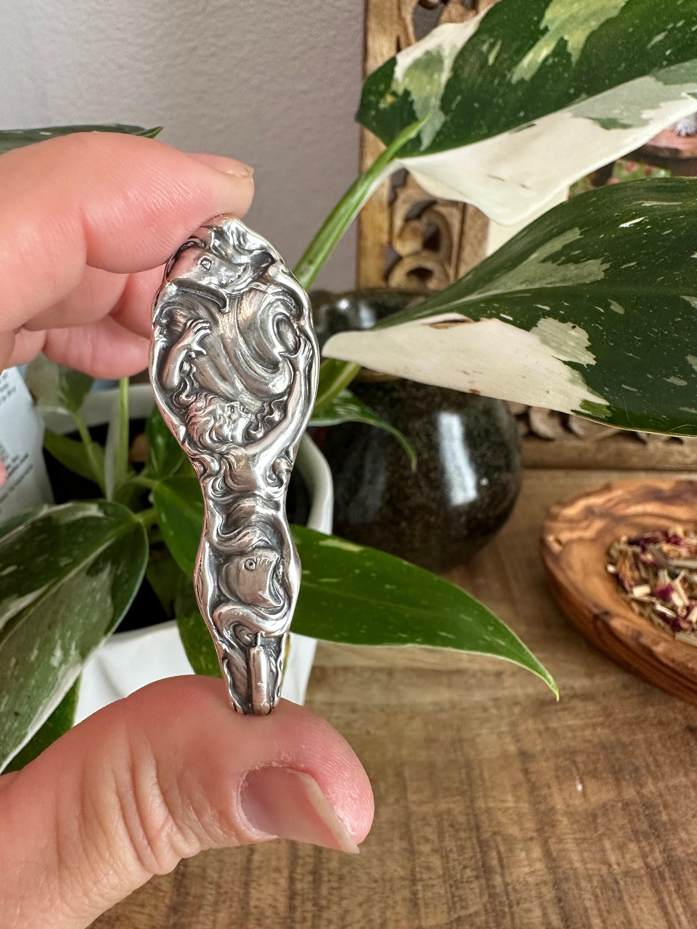 Vintage Silver mermaid barrette Sterling Silver Mermaid Barrette Art Nouveau Unger Bros  main image 2