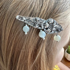Sterling Silver Antique Spoon Hair Clip Art Nouveau Barrette Moonstone Barrette Wedding Hair Accessory