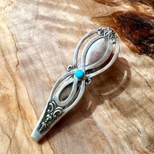 Something Blue Sterling Silver and Turquoise Hair Barrette for Wedding or any event Antique Spoon Hair Clip