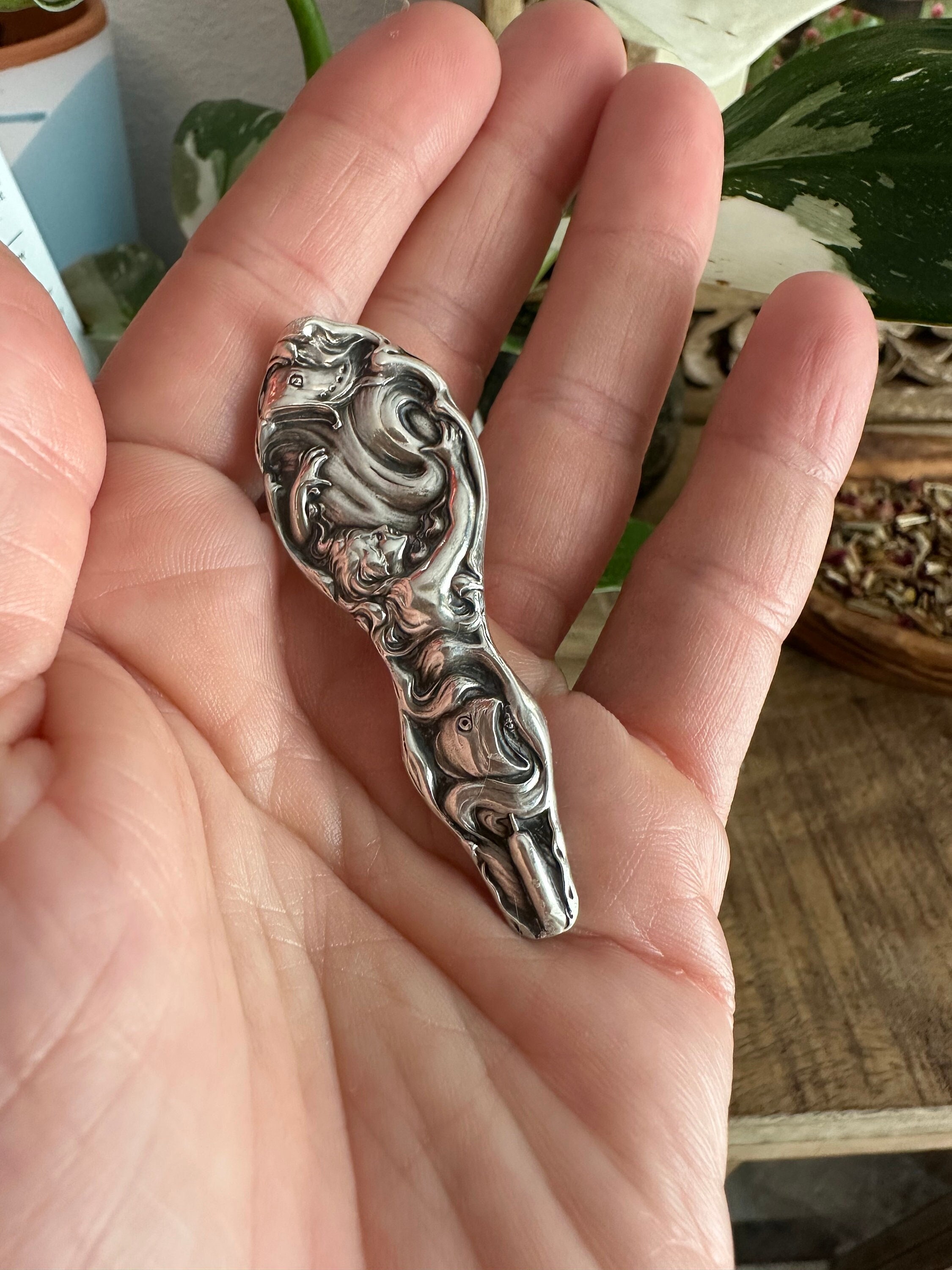 Vintage Silver mermaid barrette Sterling Silver Mermaid Barrette Art Nouveau Unger Bros  main image 3