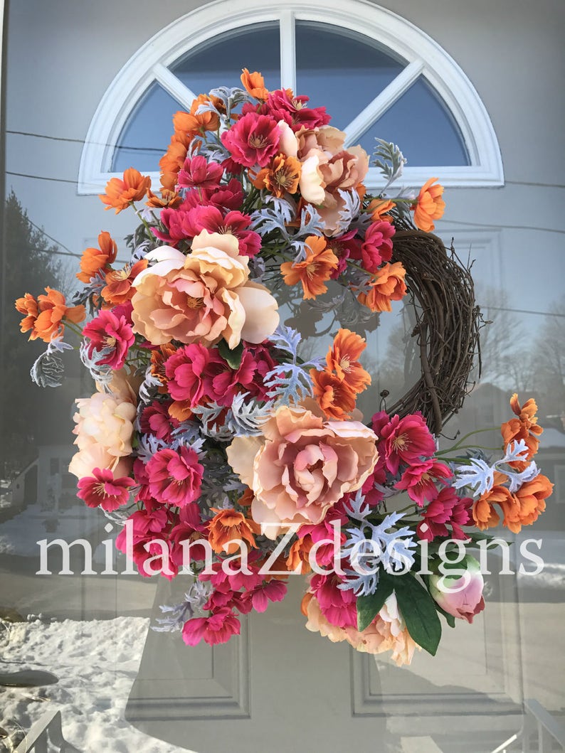Spring Wreath Summer Flowers Bridal Shower Wreath Wedding Etsy