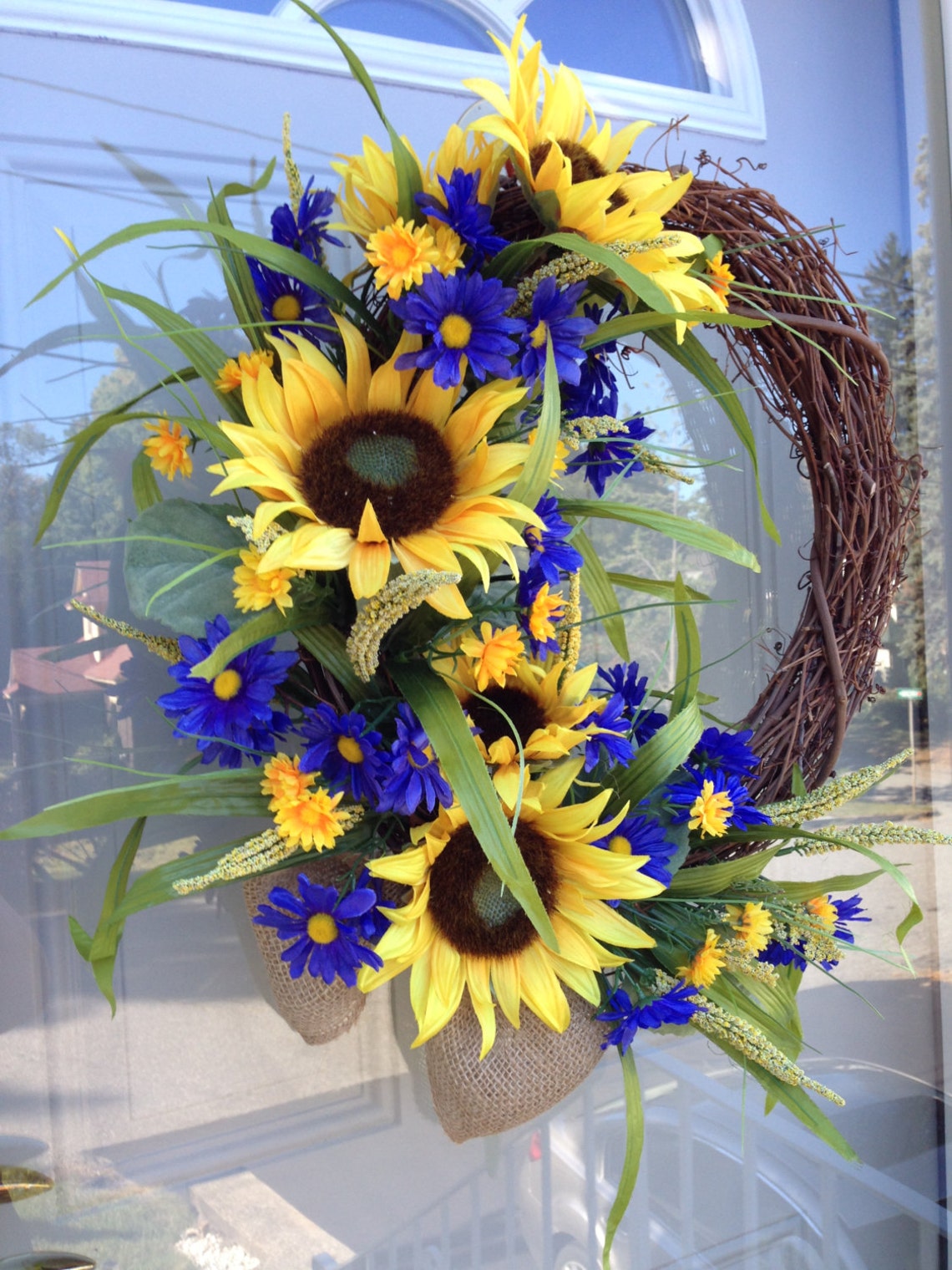 Sunflower Door Wreath French Country Floral Wreath Grapevine | Etsy