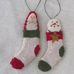 Punch Needle Pattern ~ Stocking Ornaments ~ Santa ~ Snowman ~ punchneedle pdf pattern ~ needle punch epattern ~ Christmas Punch Needle