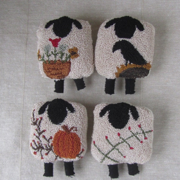 Punch Needle Pattern ~ Four Seasons of Sheep ~ Spring~Summer~Fall~Winter~folk art -punchneedle pdf pattern -needle punch e-pattern