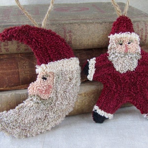 Punch Needle Pattern ~ Santa Ornaments ~ Star Santa ~ Moon Santa ~ punchneedle pdf pattern ~ needle punch epattern ~ Christmas Punch Needle