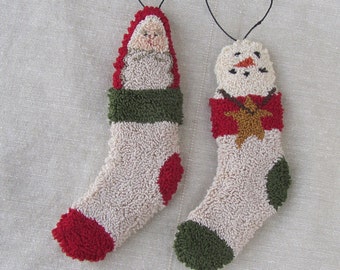 Punch Needle Pattern ~ Stocking Ornaments ~ Santa ~ Snowman ~ punchneedle pdf pattern ~ needle punch epattern ~ Christmas Punch Needle