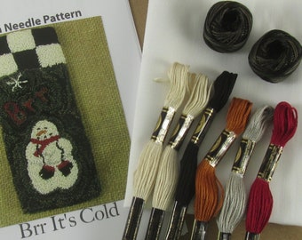 Snowman Punch Needle KIT ~ with Black & White Buffalo Checks~ punchneedle pattern ~ winter needle punch embroidery