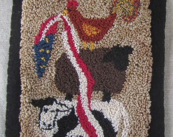 Folk Art Animal Stack-up Punch Needle Pattern: Patriotic Cow, Sheep, Chicken (PDF Pattern)