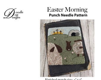 Easter Punch Needle Digital Pattern ~ Spring Sheep, Bunny, Empty Tomb, Cross  | punchneedle pdf pattern | needle punch epattern