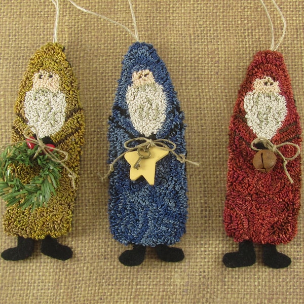 Primitive Santa Ornaments Punch Needle Pattern (PDF Pattern)