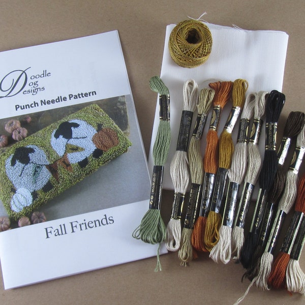 Primitive Punch Needle Kit ~ Sheep with Fall Banner ~ Needle Punch Pattern - Punchneedle