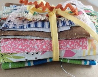 Bundle of Fabric Scraps Grab Bag for junk journal, slow stitching