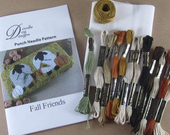 Primitive Punch Needle Kit ~ Sheep with Fall Banner ~ Needle Punch Pattern - Punchneedle