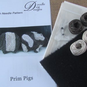 Primitive Pigs Punch Needle KIT Bowl Filler / Shelf Sitter Punchneedle Pattern Folk Art Needle Punch Embroidery 3D image 1