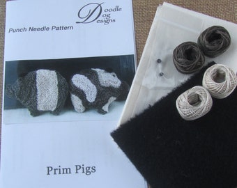 Primitive Pigs Punch Needle KIT ~  Bowl Filler / Shelf Sitter Punchneedle Pattern ~ Folk Art Needle Punch Embroidery ~ 3D