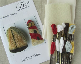 Nautical Punch Needle Kit ~ Sailboat and Lighthouse Bowl Filler Needle Punch Pattern ~ 3D PunchNeedle Embroidery