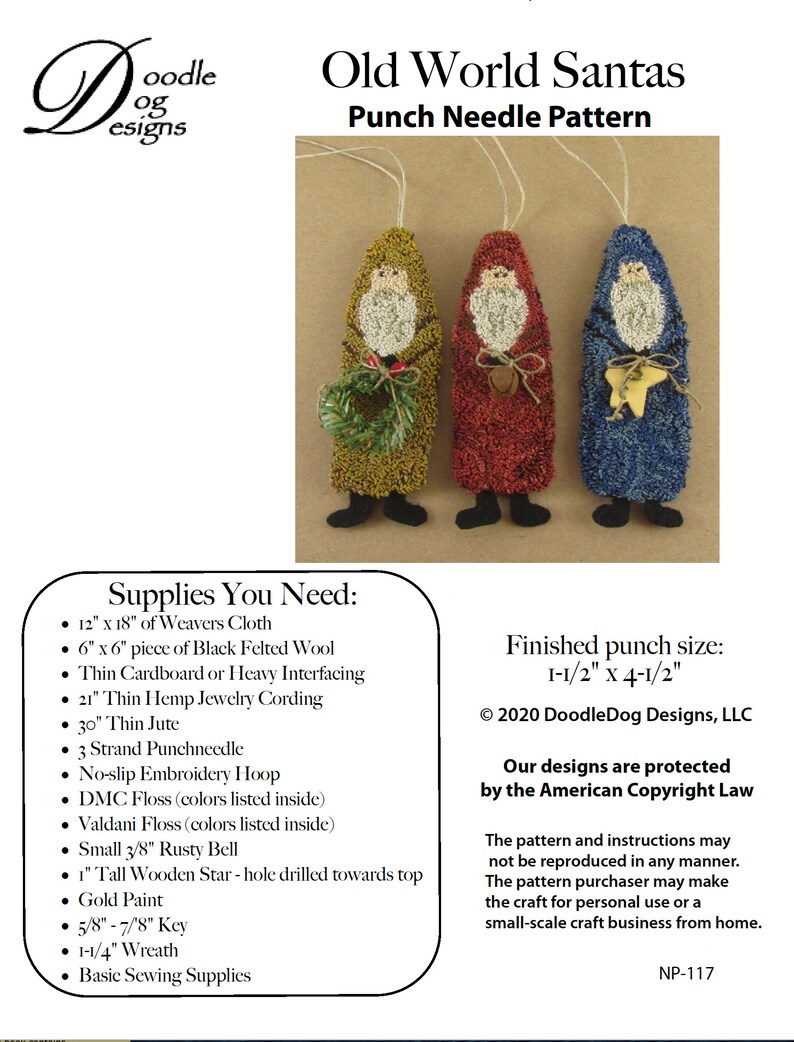 Punch Needle KIT Primitive Santa Ornaments punchneedle Kit Etsy