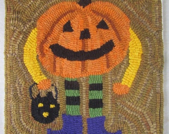 Hooked Rug Pattern for Halloween Pumpkin Man ~ Mailed Paper Pattern ~ Rug Hooking Pattern ~ Witch Shoes ~ Red Dot Pattern