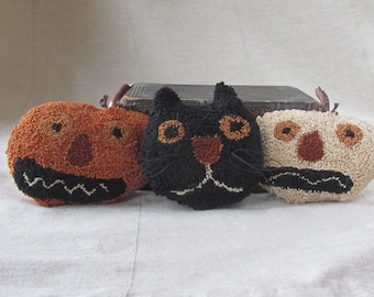 Punch Needle Pattern ~ Pumpkins & Black Cat ~ Bowl Filler - Shelf Sitter - Spooky punchneedle pdf pattern - needle punch epattern