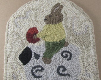 Hooked Rug Pattern for Easter bunny riding a sheep and holding an Easter egg ~FULL SIZE Paper Pattern  ~Rug Hooking Pattern -Red Dot Pattern