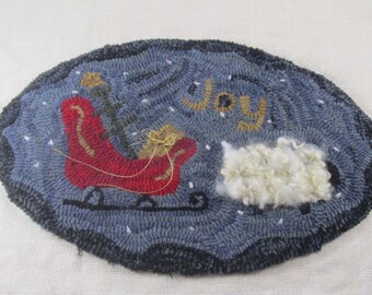 Hooked Rug Pattern for fluffy sheep pulling a sleigh ~FULL SIZE Paper Pattern  ~ Rug Hooking Pattern - Red Dot Pattern