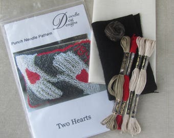 Valentine Punch Needle KIT ~ Heart in Hand Punch PunchNeedle pattern ~ Folk Art Needle Punch