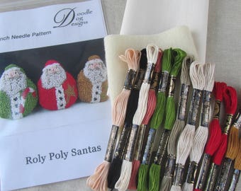 Christmas Punch Needle KIT ~ Santas PunchNeedle Bowl Filler pattern - Folk Art  needle punch embroidery