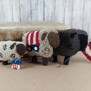 Patriotic Sheep Punch Needle Pattern ~ Sheep & Flags Bowl Fillers - Embroidery