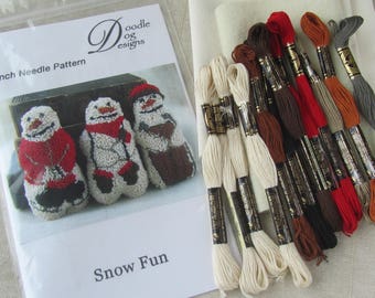 Winter Snowman Punch Needle KIT ~ 3D PunchNeedle bowl filler pattern - Christmas Needle Punch Embroidery