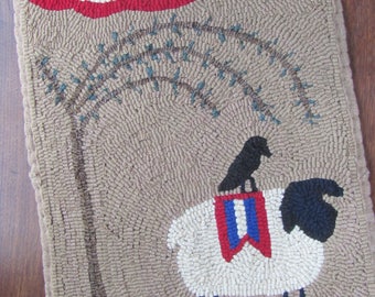 Hooked Rug Pattern for Patriotic Sheep under Willow Tree with a Crow ~ FULL SIZE Paper Pattern  ~ Rug Hooking Pattern