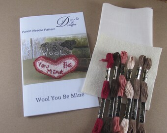 Punch Needle KIT ~ Valentine Sheep with Heart ~ PunchNeedle pattern ~ Folk Art